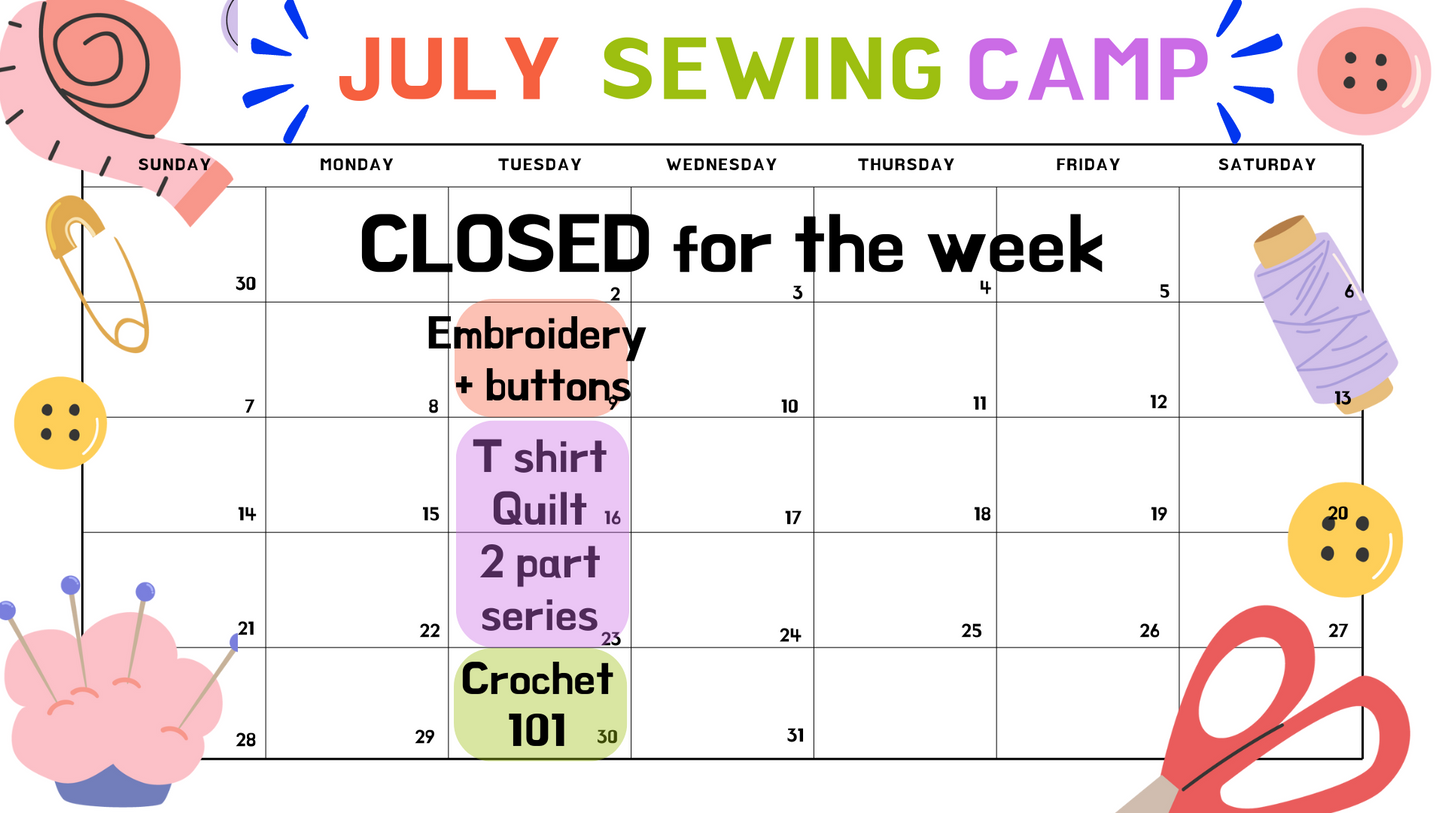 Summer Camp July 30 Crochet 101 - 1pm- 3pm